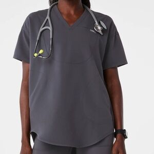 Figs Halle V Neck Tunic Scrub Top Charcoal Large